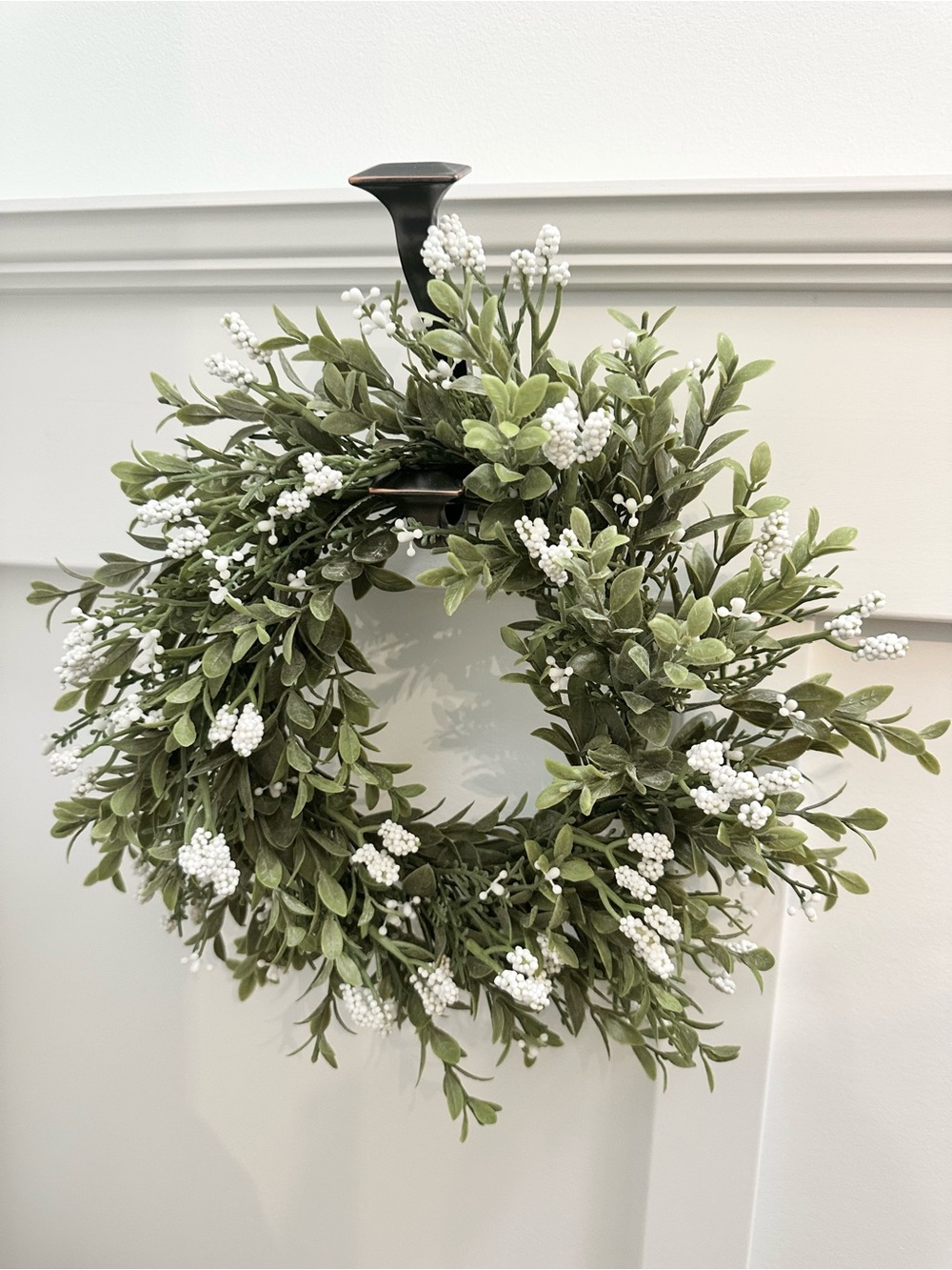 Lush Green Boxwood Wreath with White Berry Accents Faux 12-13” Set of 2 Match - Picture 2 of 15